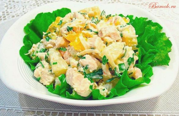 Салат «Ананас» с копченым окороком