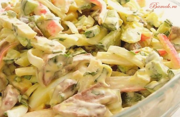 Грибной салат «Аленка» с крабовым мясом