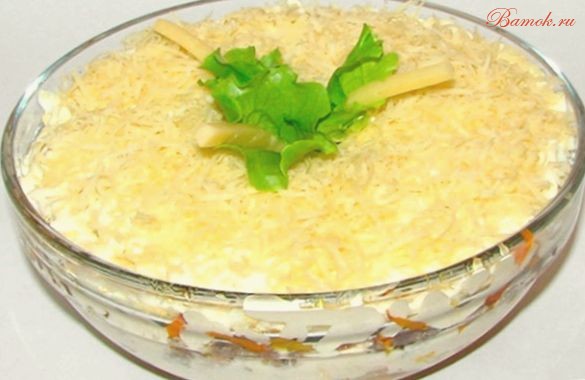 Салат из шампиньонов и сардины