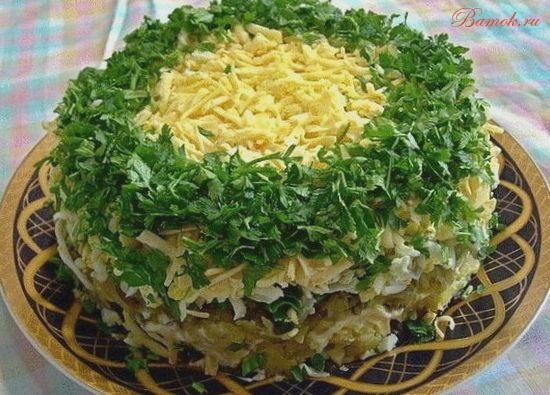 Салат «Язычок под шубкой» с грибами