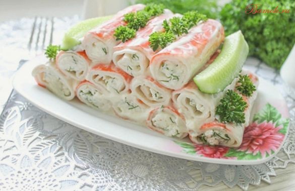 Крабовые палочки, фаршированные грибами и яйцом Крабовые палочки, фаршированные грибами и яйцом