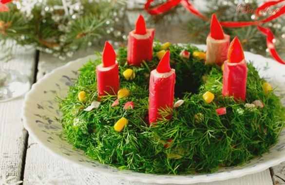 Салат «Рождественский венок» с рисом Салат «Рождественский венок» с рисом