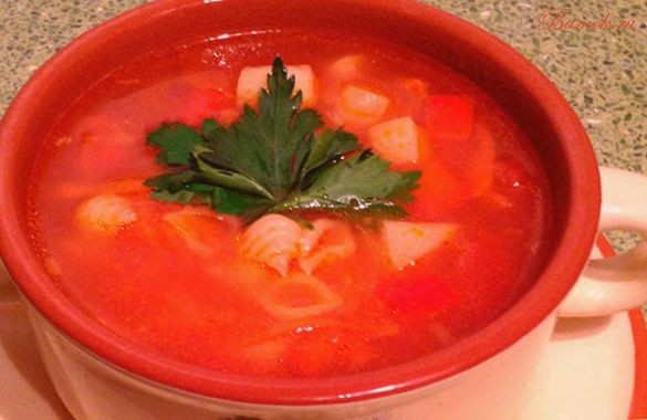 Томатный суп с макаронами и овощами Томатный суп с макаронами и овощами