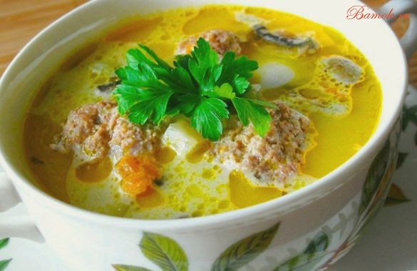 Суп сырный с фрикадельками по-французски Суп сырный с фрикадельками по-французски