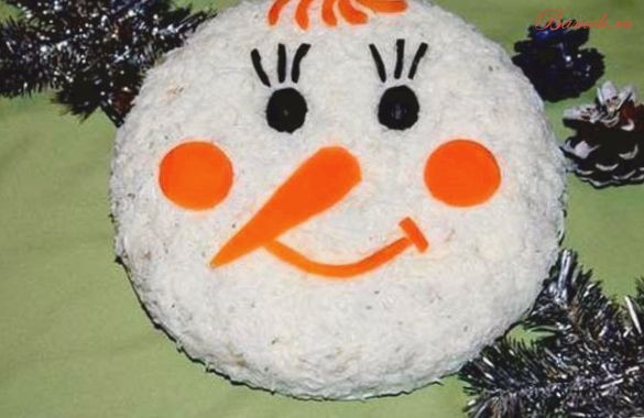 Салат куриный с картофелем и грибами «Снеговик»