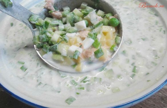 Окрошка с зеленым горошком Окрошка с зеленым горошком