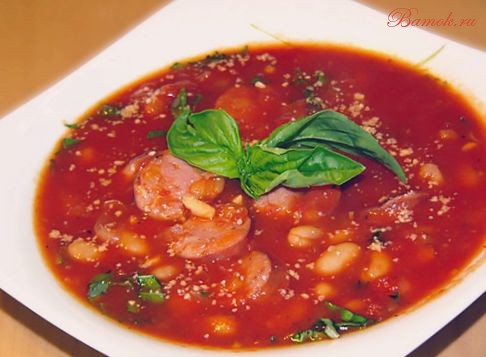 Густой фасолевый суп с колбасой Густой фасолевый суп с колбасой