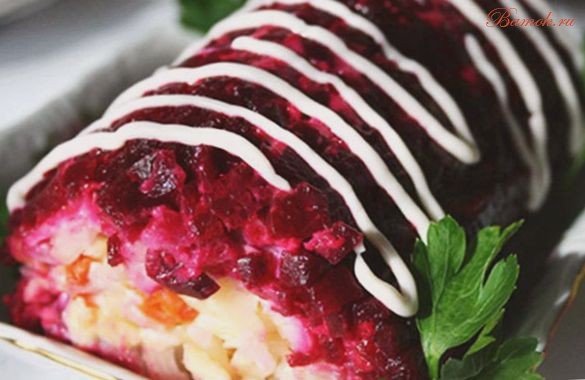 Салат «Сельдь под шубой» рулетом классический