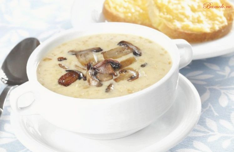 Грибной суп с сыром на курином бульоне