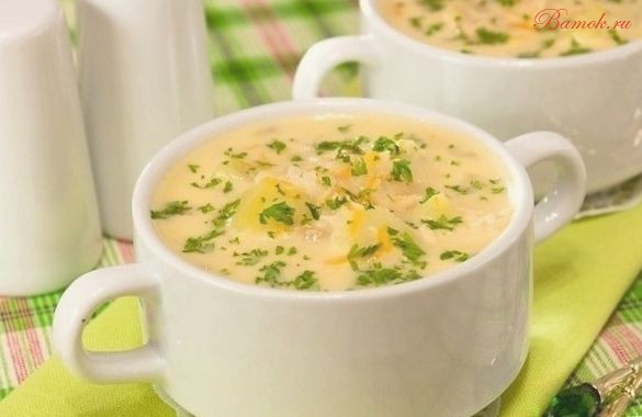 Сырный супчик с курицей и рисом