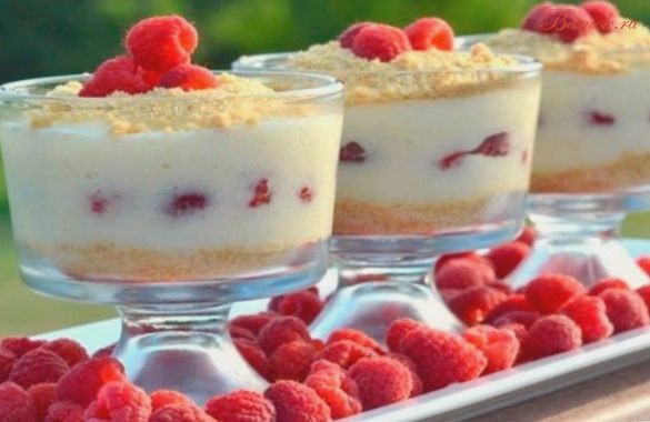Чизкейк-парфе с малиной без выпечки