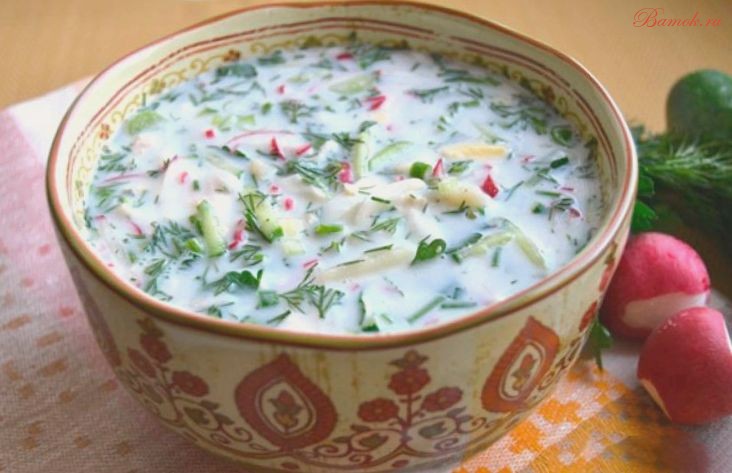 Окрошка с салями на кефире и газировке