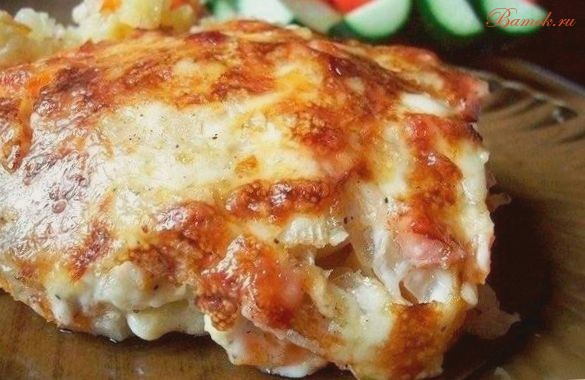 Запеченный с ветчиной картофель в сметане Запеченный с ветчиной картофель в сметане