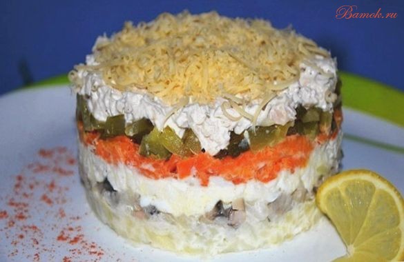 Мясной салат «Мельник» с грибами и сыром Мясной салат «Мельник» с грибами и сыром