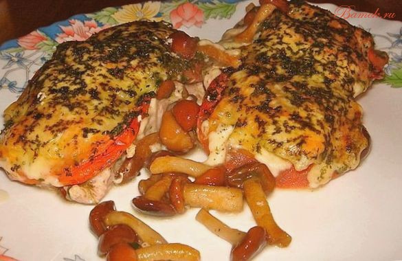 Свинина под шубой с помидорами