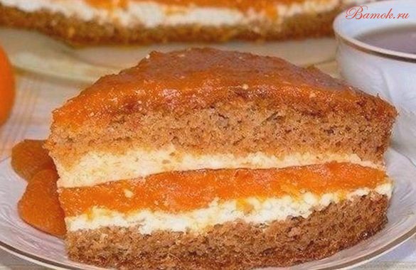 Творожный цитрусовый торт с курагой