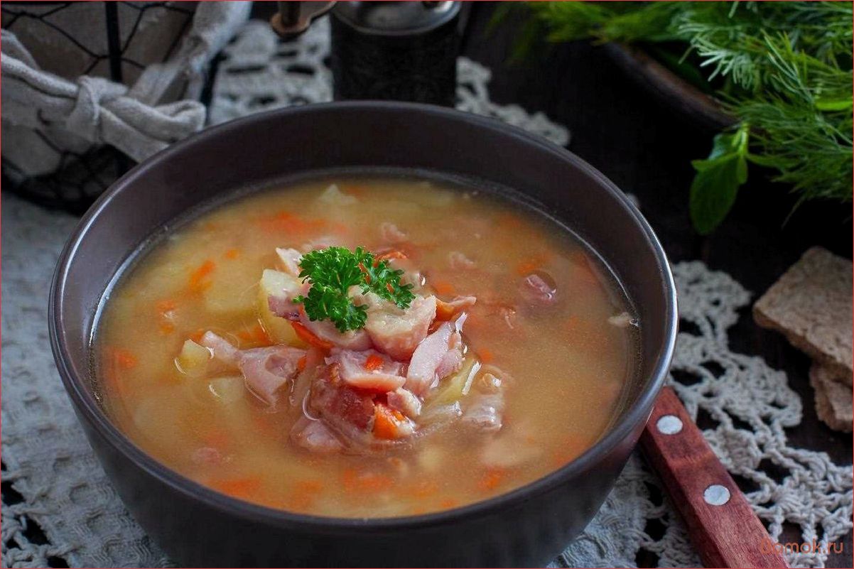 (гороховый, копченой, курицей, идеальное, блюдо) Гороховый суп с копченой курицей — идеальное блюдо для сытного обеда или ужина