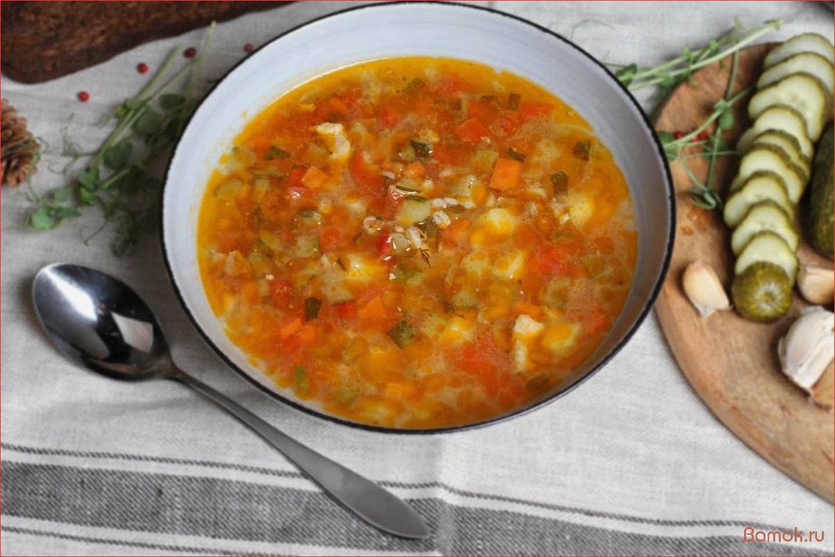 (рассольник, фрикадельками, вкусное, сытное, блюдо) Рассольник с фрикадельками — вкусное и сытное блюдо для всей семьи